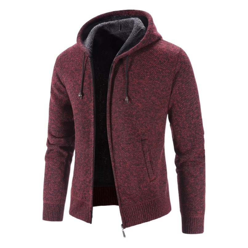 Cross-border foreign trade new autumn and winter fleece-lined thickened plus size men's sweater coat hooded zipper cardigan warm sweater