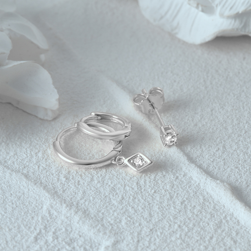 4g Weight Zircon Inlay Material Earrings Classification 3 Pieces Set Quantity Daily Occasion 925 Sterling Silver Material Geometric Pattern Women's Gender Plating, Inlay Design Simple Style Style 3 Pieces Set 925 Sterling Silver Zircon Geometric Earrings 24