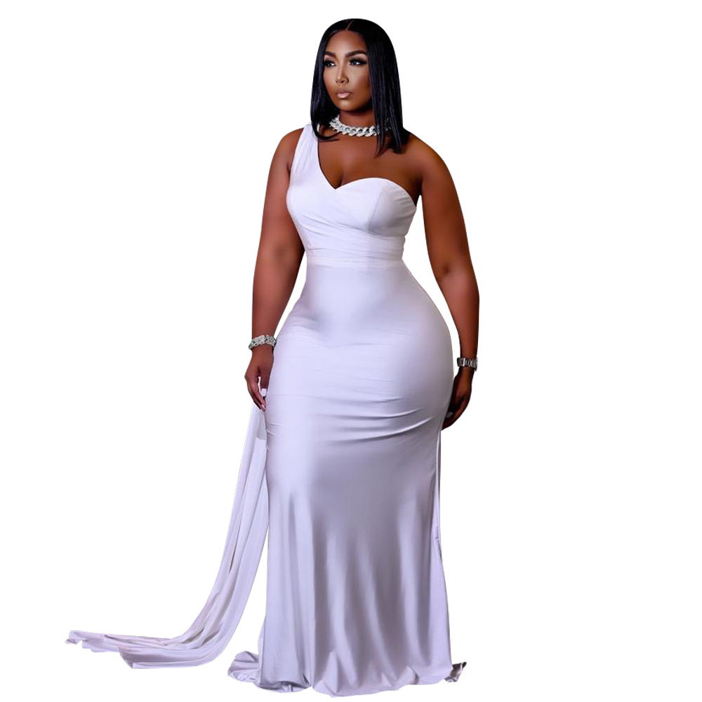 Plus Size Solid Color Evening Dress NSCYF73122