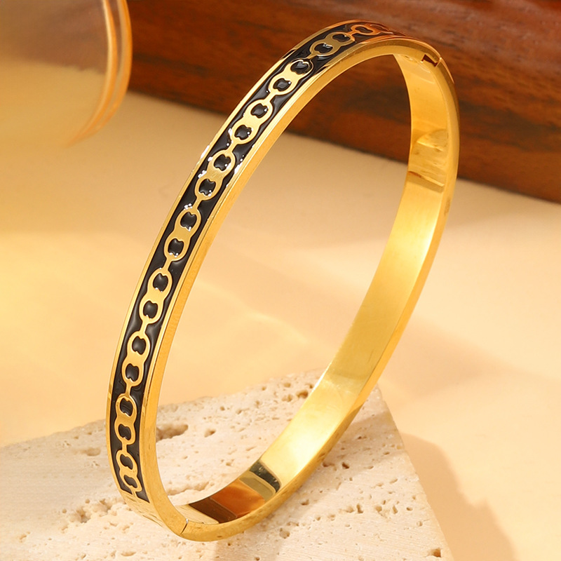 Brazalete de acero de titanio de moda europea y americana, esmalte de color de mujer, patrón de goteo de aceite, tendencia de acero de titanio, brazalete de joyería no se desvanece