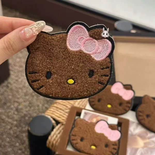 Vintage Black Leather Kitty Hair Clip with Magic Tape 2025 New Style Cute Japanese Hair Accessory for Girls