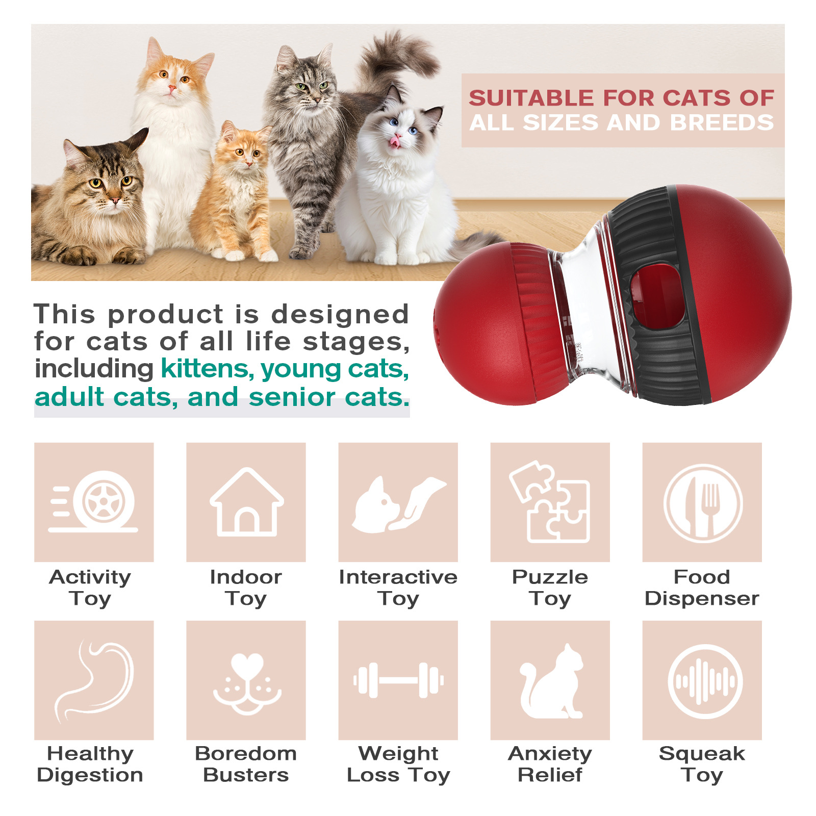 Super Ball Cat Toy - Interactive ABS Durable Cat Ball for Indoor/Outdoor Play