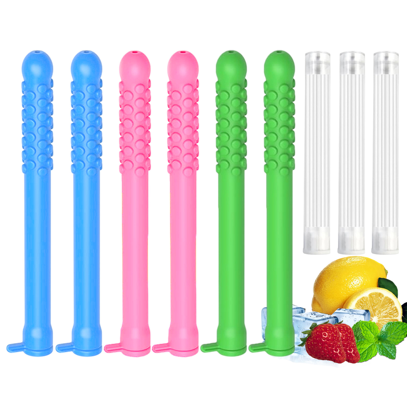 6팩 - 딸기 2개 + 레몬 2개 + 민트 2개 + 밀봉 튜브 3개 + 면 심지 12개