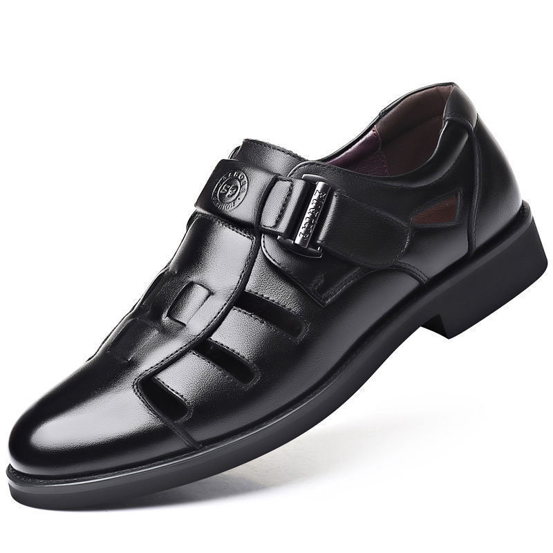 Sandalias de cuero de hombre transfronterizas agujeros zapatos de cuero agujeros bolsas agujeros papá respirado zapatos casuales de hombre antideslizantes zapatos impermeables resistentes al desgaste