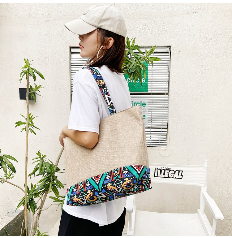 472g Weight Polyester Lining Material Zipper Closure Type Double Shoulder Straps Strap Type Tote Bag Bags Type Street Occasion cotton and linen Material Geometric Pattern All Seasons Season Women's Gender Ethnic Style Style Large Size Women's Large Cotton And Linen Geometric Ethnic Style Zipper Tote Bag 9