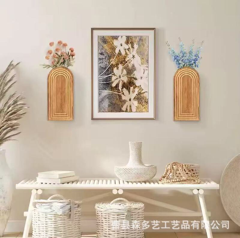 跨境木质壁挂式置物干花装饰架简约波西米亚风家居摆件装饰花瓶|undefined