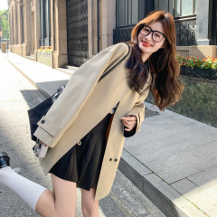 高级感气质休闲风衣外套女2025年显瘦新款韩系拼接撞色双排扣上衣