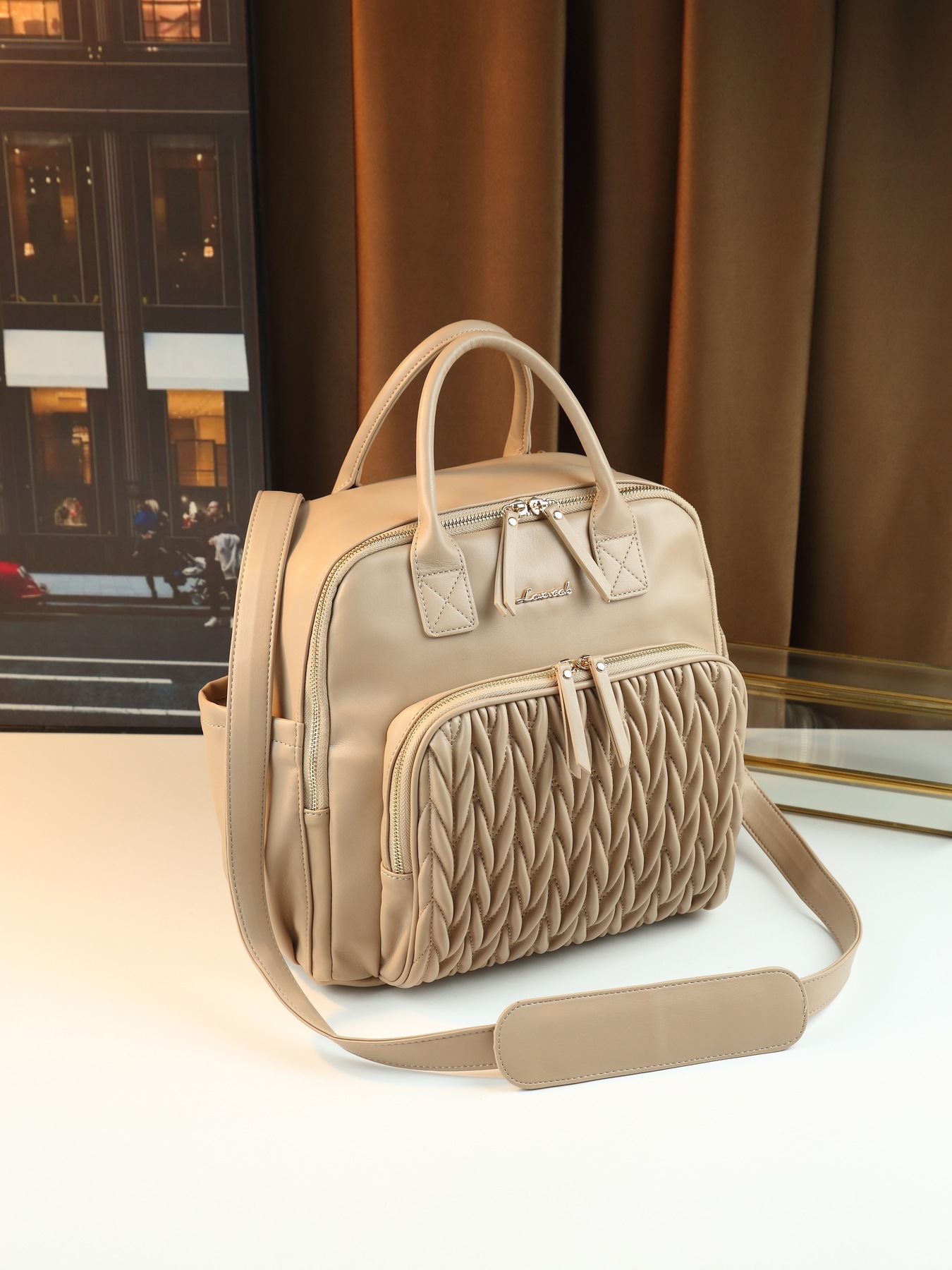 Retro-Rucksack im einfarbigen, gewebten Design – vielseitige, lässige Reise- und Wickeltasche für Damen_voghion.com