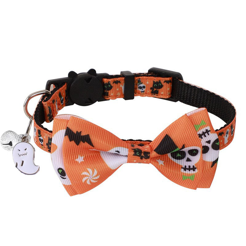Collar de mascota nuevo para Navidad y Halloween, collar de tela para gatos con lazo y cascabel para gatitos