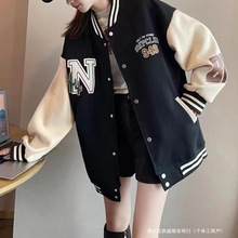 加绒棒球服女春秋加厚中长款时尚洋气高级感学生连帽开衫卫衣外套