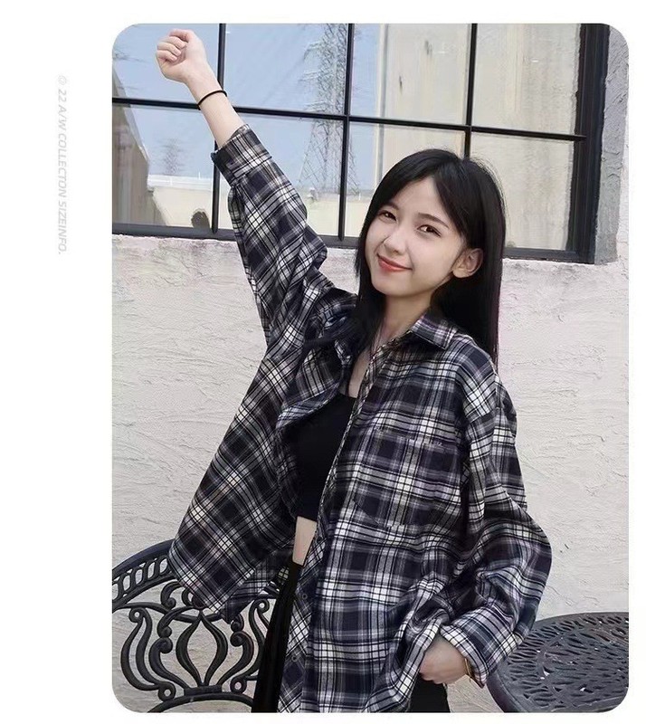 春と秋の新しい緑の格子のシャツのコートの女性の香港風の小さい大衆はカップルのシャツのins潮の学生の上着を設計します。|undefined