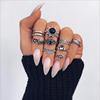 Cross -border jewelry 15 -piece rings Personalized tide Fan Hollow Lotus Flower Geometric Black Gem Set Ring