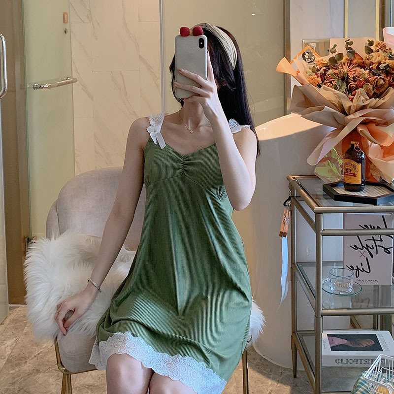 2023 pijamas de verano con encaje y almohadilla en el pecho sexy camisón de correa para mujer homewear vestido de una pieza TikTok transmisión en vivo