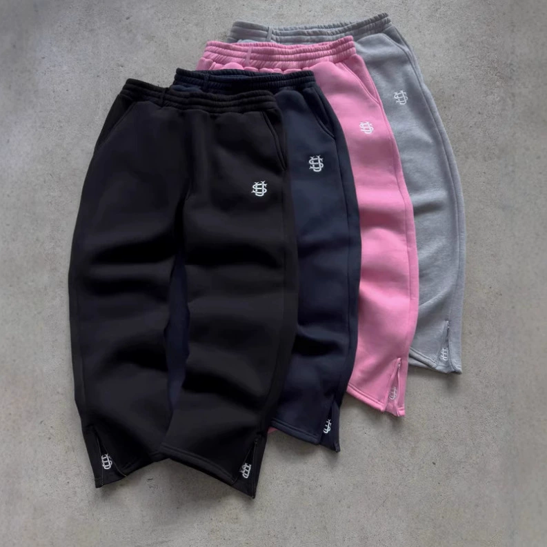 Спортивные брюки unisex ретро однотонные хип-хоп стиль, молния внизу и эластичный пояс, XS–XXL
