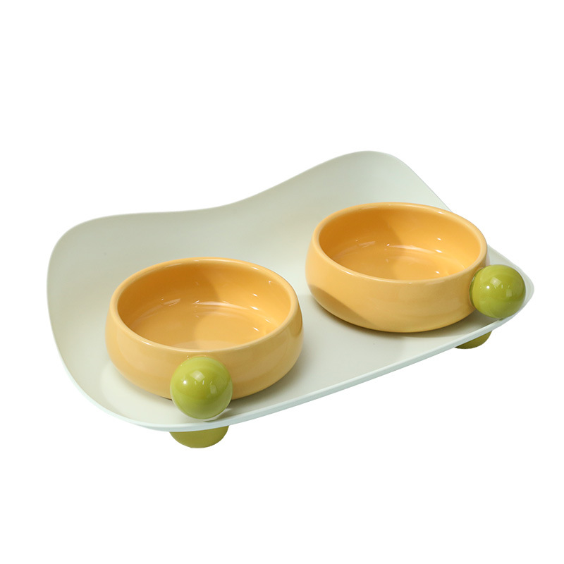 Caja de azúcar de frijol cerámica doble tazón de cuero Taobao original mascota plato gato tazón creativo gran diámetro tazón perro tazón al por mayor