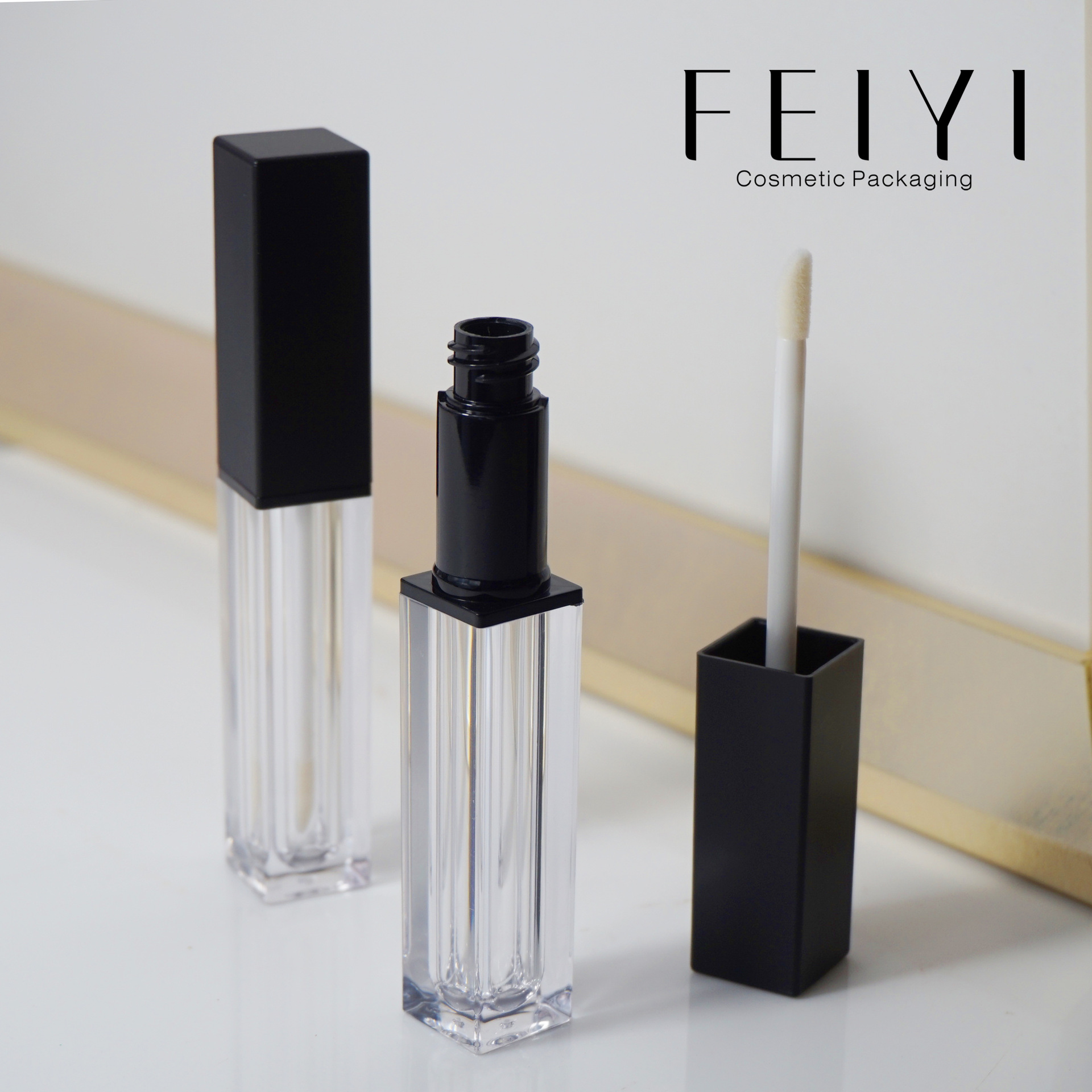 现货哑黑方形塑料唇彩管 唇蜜唇釉膏管 化妆品包材供应批发 M3766