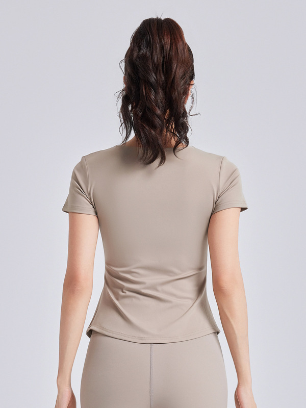 聚衣堂の新型vネックヨガ服半袖防振固定カップが痩せているフィットネス上着tシャツ|undefined