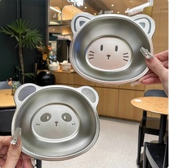 かわいい子供用ボウル、食品グレードのステンレス鋼のベビーボウル、離乳食サプリメント小ボウル、ディナープレート、落下防止食事ボウル