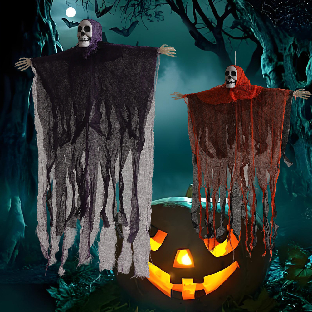 Decoración de Halloween, gasa de calavera, habitación fantasma colgante, casa embrujada, ambiente de fiesta, accesorios, fantasma colgante de calavera de terror