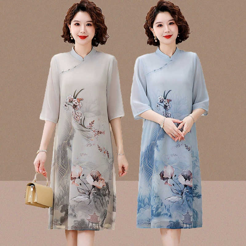 2025 новое платье с длинными рукавами, модное новое платье с цветочным принтом, большой размер, юбка средней длины, закрывающая живот, для похудения