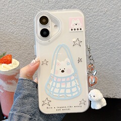 かわいい漫画風ウェストハイランド・テリアのiPhone16promax用スマホケース、iPhone17、14、15対応、女の子らしい浮き彫りデザイン