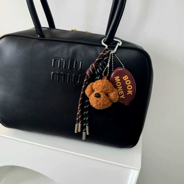 [Coffee color] dog head coin purse M wind pendant