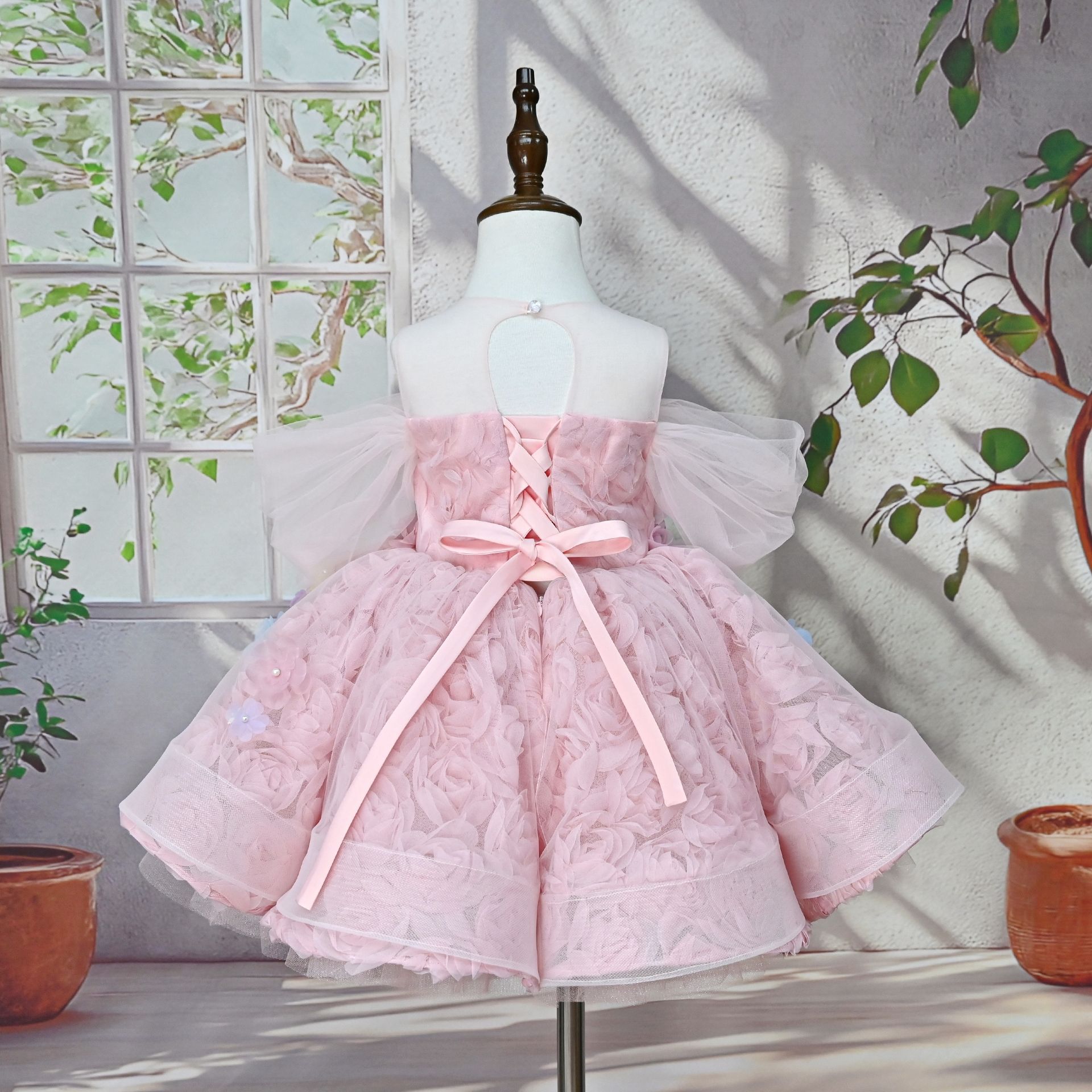 Mädchen Kleid Blumenmuster Französischer Stil Baumwolle_voghion.com