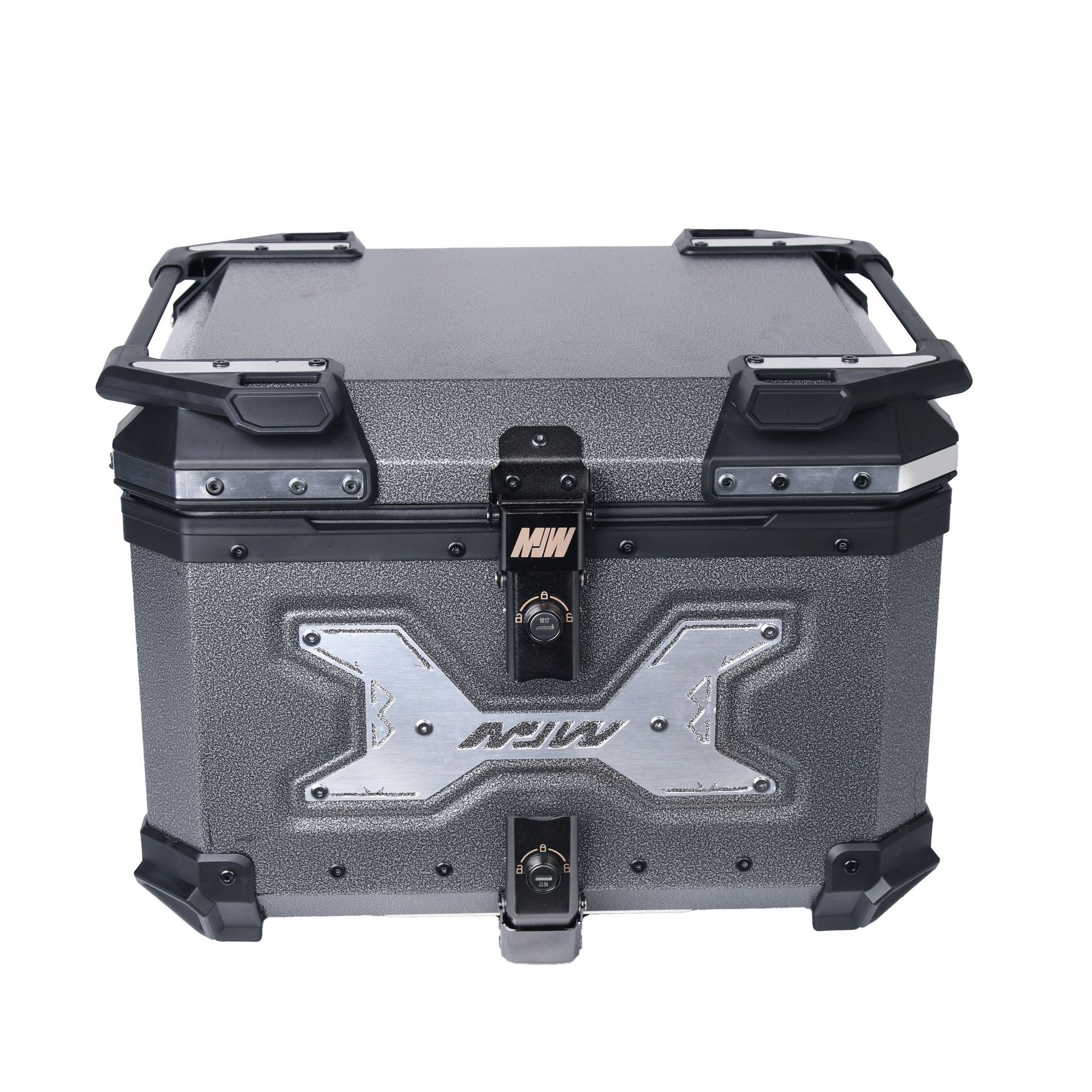 55L Popcorn Silver MJW Motorcycle Quick Release Aluminum Alloy Embossed Tail Box Scooter Trunk Electric Car Tail Box