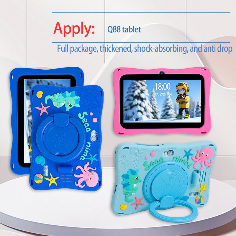 Suitable for cross-border foreign trade 7 inch children's tablet computer Q88 rotating bracket cartoon portable protective case silicone case