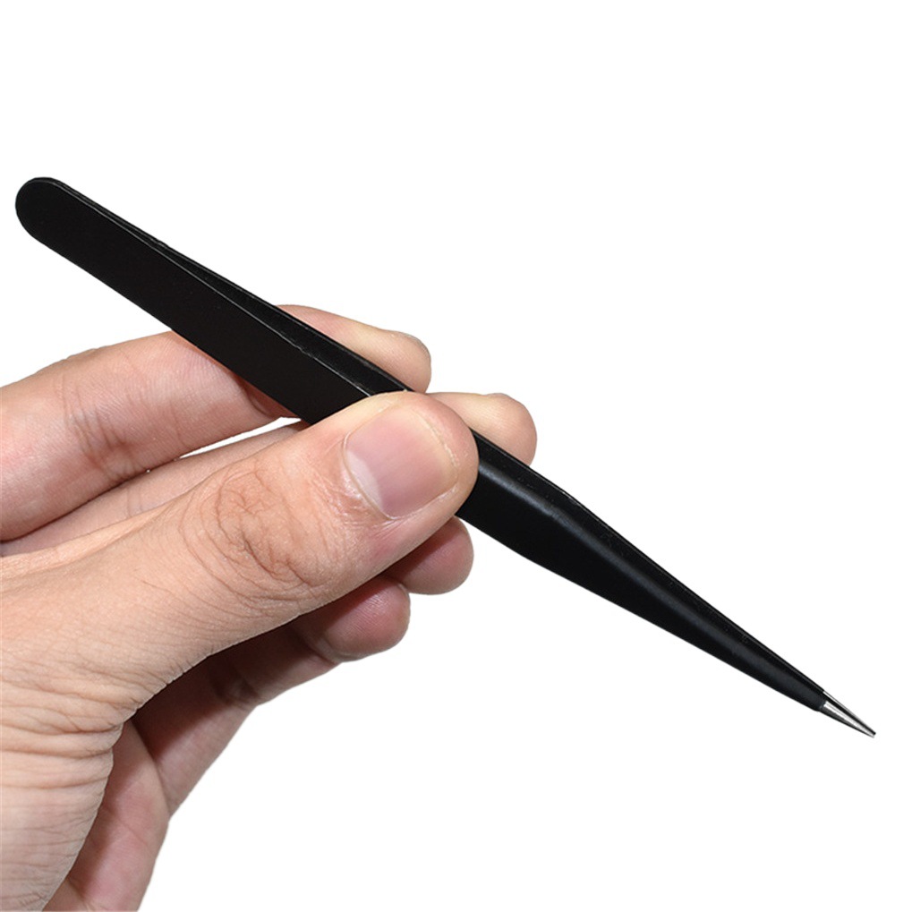 Pinzas de acero inoxidable al por mayor mano negro abrazadera punta pájaro nido recoger pelo manicura falsas pestañas pinzas anti-estática ESD image 1