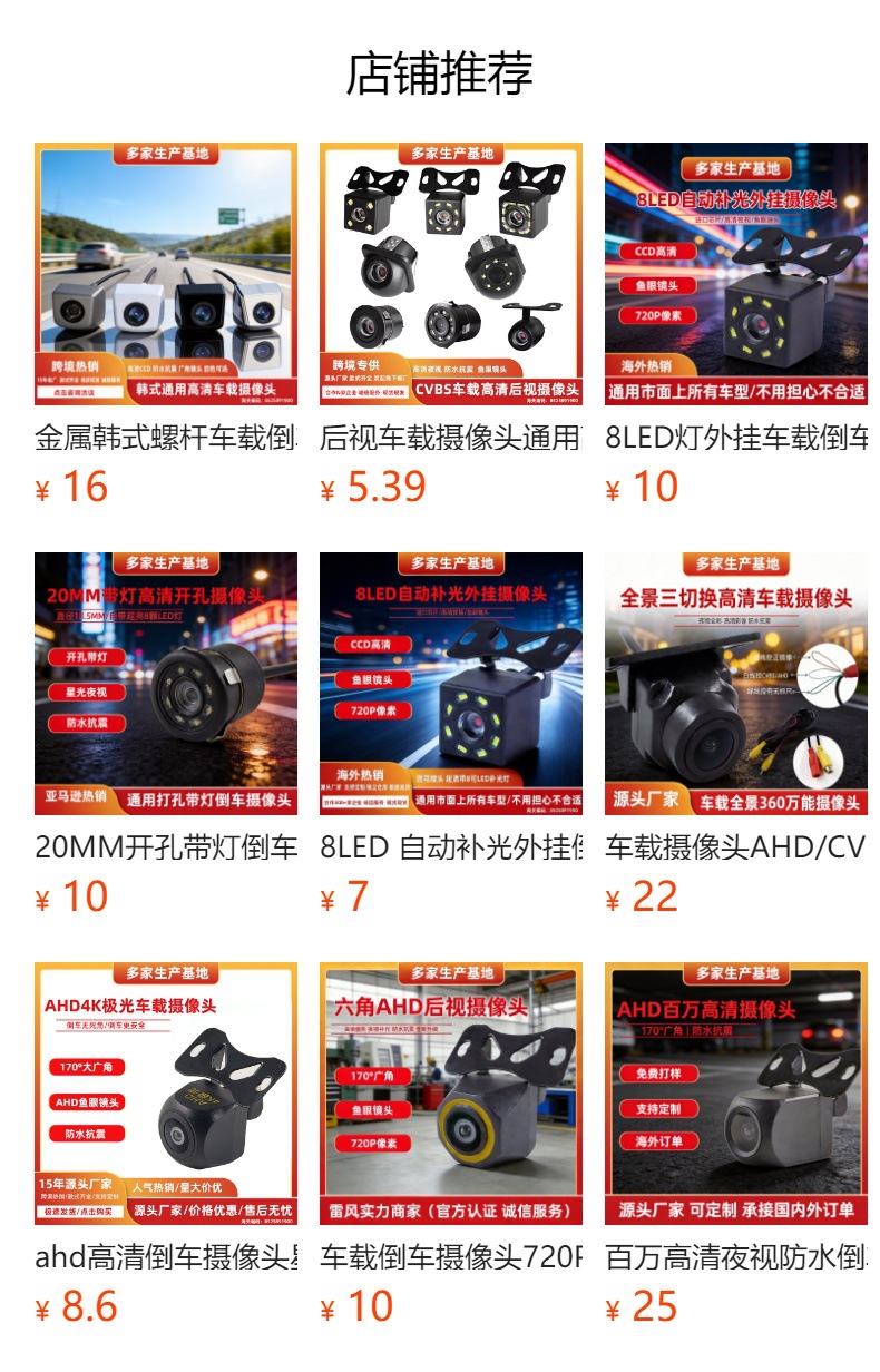 Car Camera Size Straw Hat Reversing Rear View Night Vision Image Ruler Line 12 Volt Can Be Equipped with Waterproof Screen