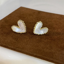 韓國飾品東大門耳飾法式INS風小眾設計高級感白貝母愛心耳釘耳環
