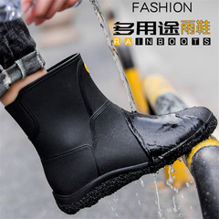 Euro-American fashion men's rain boots summer mid-calf rain shoes anti-slip water shoes short-calf rubber shoes kitchen car washing fishing work shoes