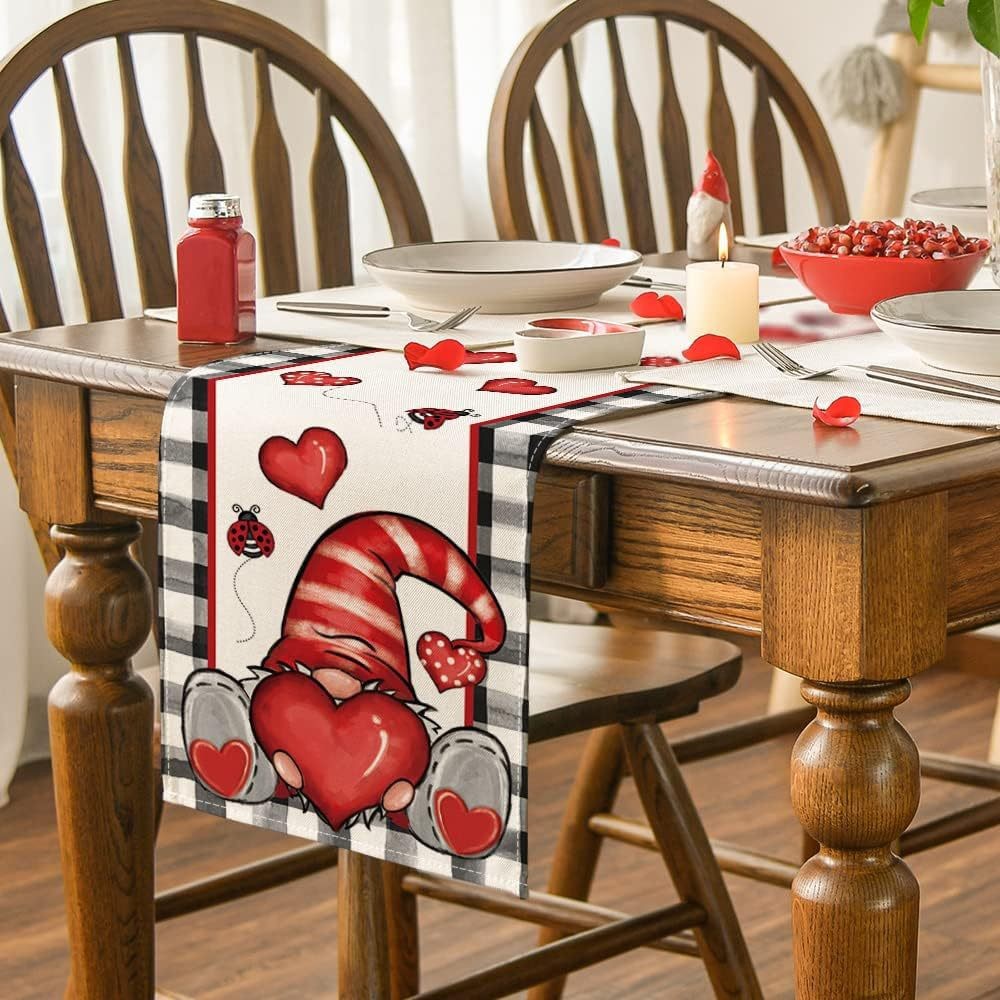 Juego de mantel individual y camino de mesa transfronterizo con estampado de corazones, mantel, tapete aislante térmico, decoración para ambiente festivo, tira larga nórdica para mesa de centro. image 3