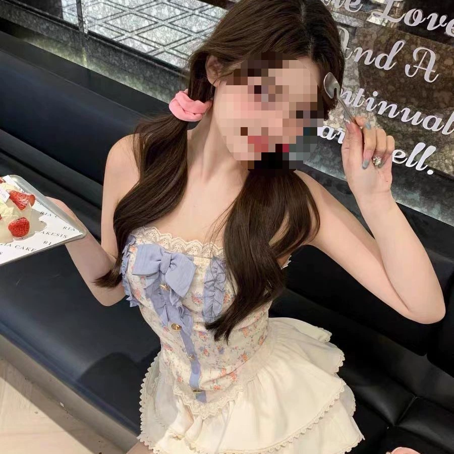 Французский комплект из двух предметов с высокой талией и милым бантом для девочек, новый комплект из двух предметов, лесной кружевной жилет, костюм