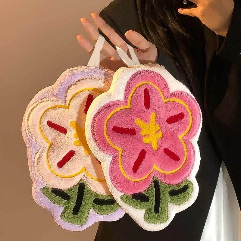 Cute Flower Hand Towel with Thick Embroidery, Absorbent and Quick-Drying, Suitable for Bathroom and Kitchen, Soft and Luxurious Cute Flower Hand Towel with Thick Embroidery, Absorbent and Quick-Drying, Suitable for Bathroom and Kitchen, Soft and Luxurious
