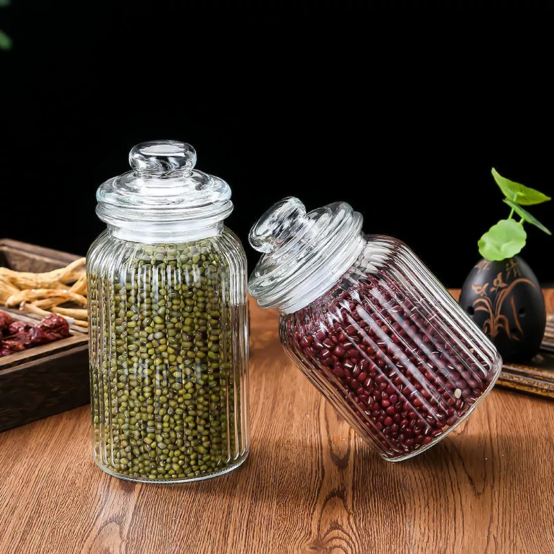 Стеклянная банка для чая, круглая прозрачная герметичная банка, кухонная банка с крышкой для хранения зерна и круп, сухие продукты, собранные водонепроницаемым способом.