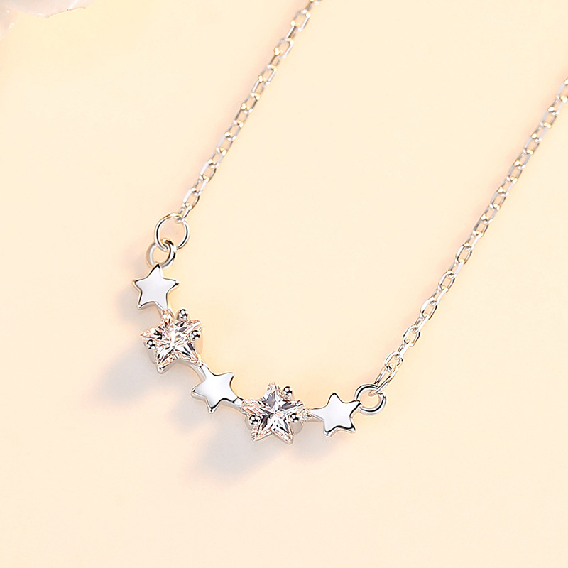 Collar de plata esterlina S925 estrella conectada estilo simple de moda con incrustaciones de collar de estrella de circón estrella de cinco puntas joyería brillante