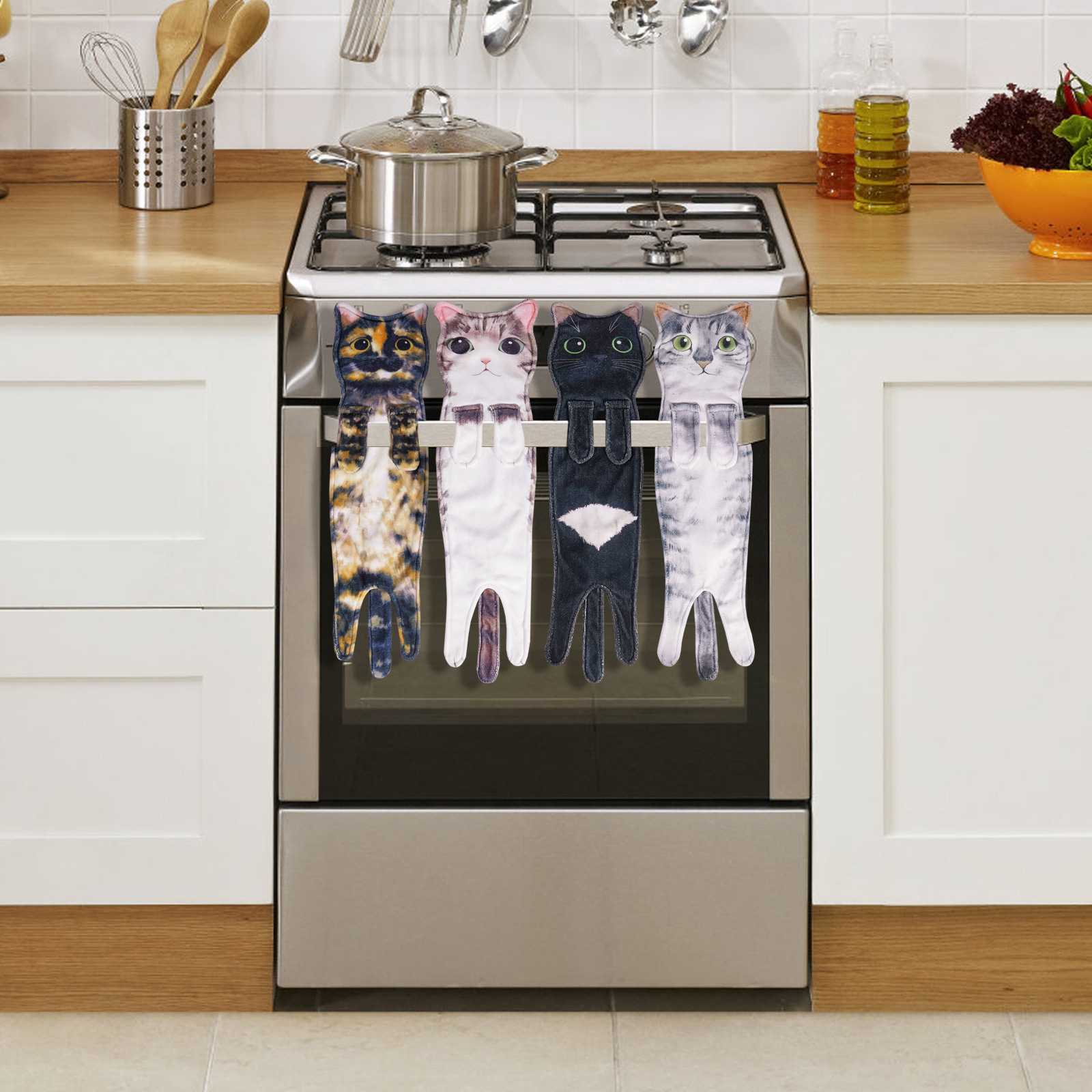 Toalla de mano colgante de gato realista transfronteriza, toalla de gato de simulación creativa de dibujos animados lindo, toalla de lavado facial absorbente