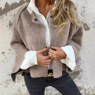 2024 Independent Station Foreign Trade Aliexpress_Autumn and Winter Loose Short Cashmere Long Sleeve Jacket