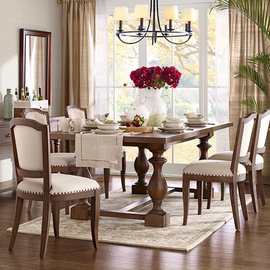 美式复古实木餐桌做旧剧本杀客厅长桌子欧式法式罗马柱别墅会议桌