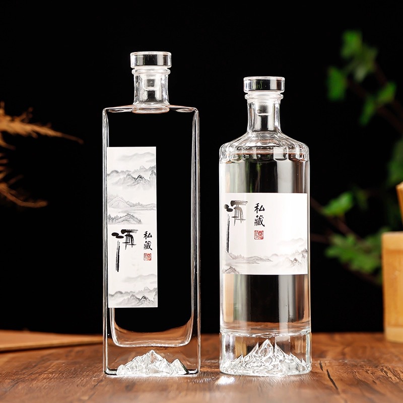 500ML白酒瓶空瓶密封家用玻璃开山白酒瓶创意婚礼酒瓶透明瓶子