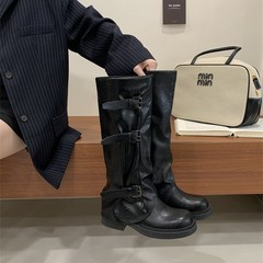 不过膝长靴女长靴2025秋冬季厚底女靴子粗跟长筒靴复古西部长靴