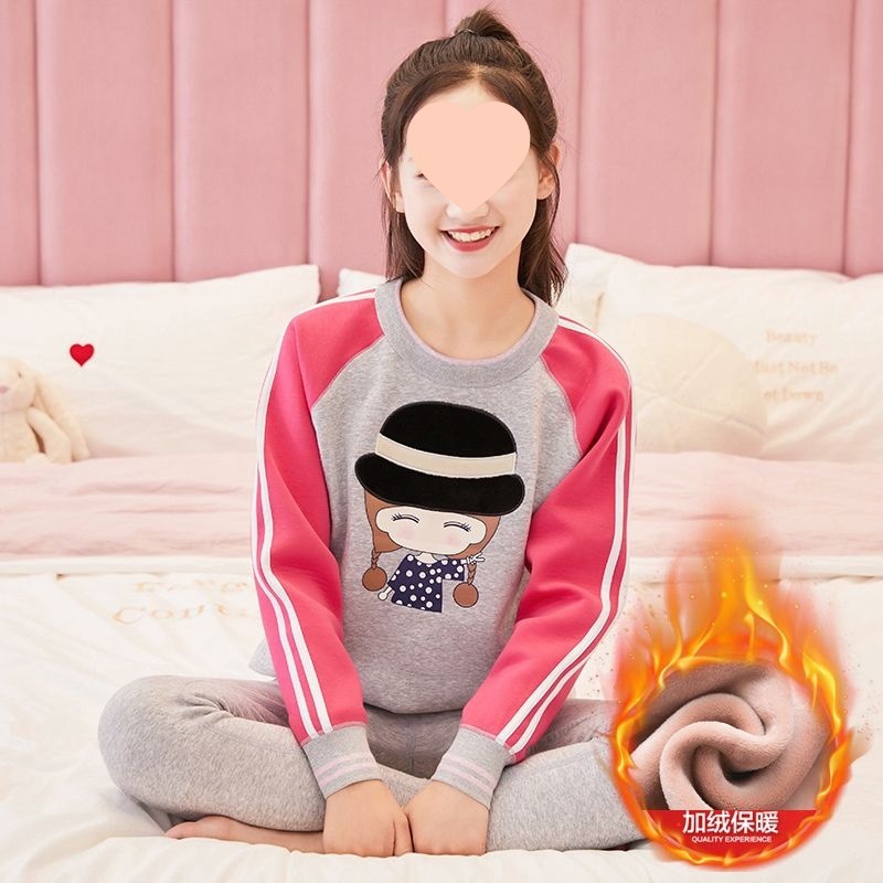 中大童学生秋衣秋裤套装初高中生青少年冬季加绒加厚女童保暖内衣