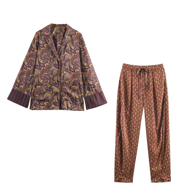 2025 New Autum Women's Clothing European and American Fashion Paisley Printed Shirt Pants 9062092 9061091