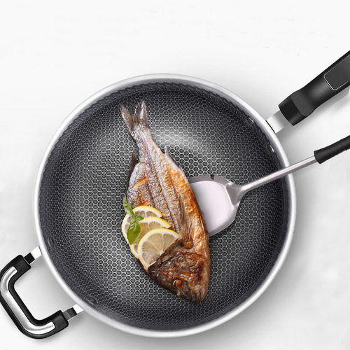 304 stainless steel wok with honeycomb non-stick coating, low smoke, healthy, no coating, suitable for gas and induction cooktops