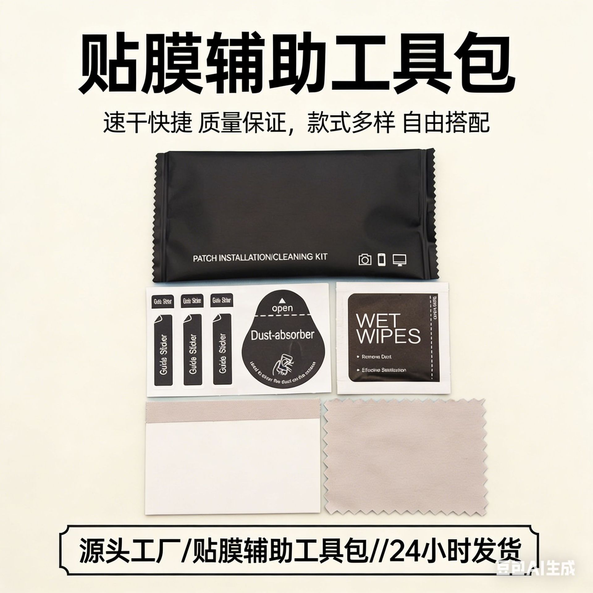 贴膜专用工具包带屏幕擦拭布刮板酒精包除尘贴手机电脑贴膜工具包