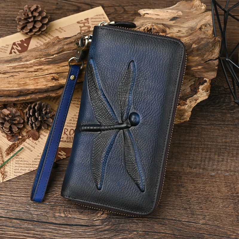 Echte lange Lederhandtasche, Damen-Geldbörse aus Rindsleder mit oberer Schicht, geprägte Geldbörse_voghion.com