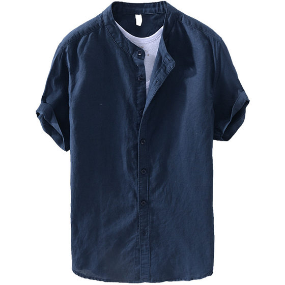 Summer Linen Shirt Men's Short-sleeved Thin Loose Linen Top Chinese Style Japanese Style Vintage Casual Cotton Linen Shirt
