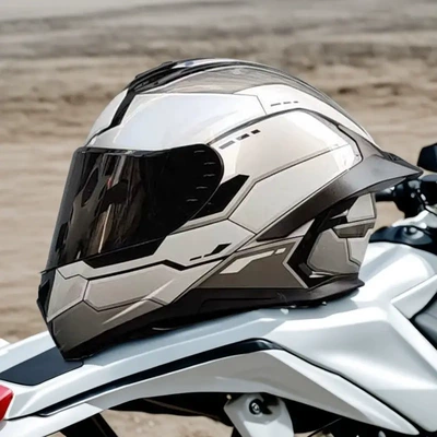 AXOR motorcycle helmet for men and women, summer sun protection, stylish design with large rear spoiler, Bluetooth slot, safety features (Dəbilqə (Kaska) aksesuarları) - m-silver-gundam-black-tea